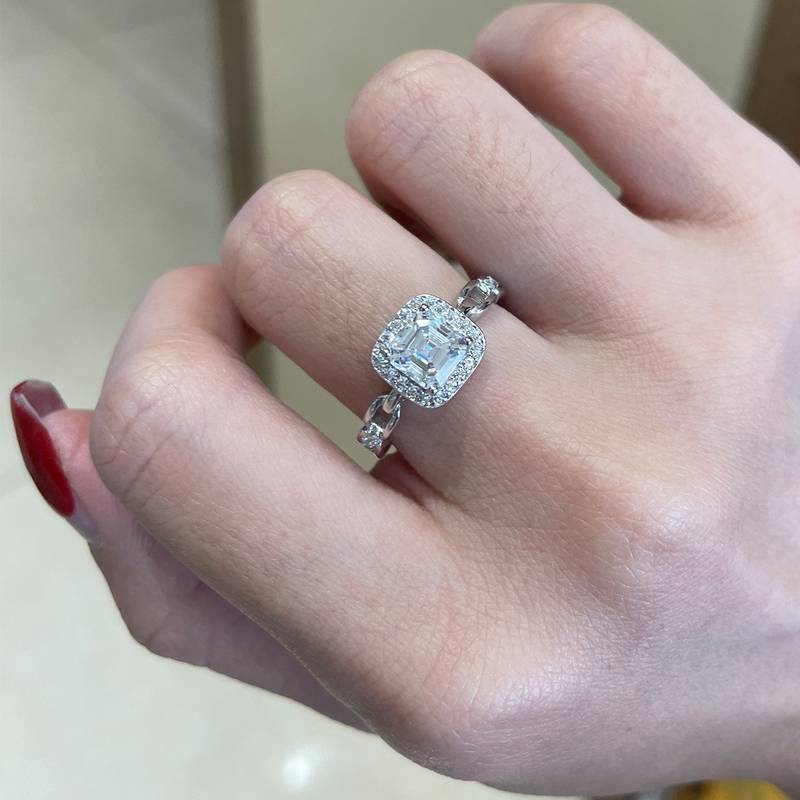 方钻围镶Women's RingS925银镀白金定制选款Moissanite1.0ct/副石高碳钻
